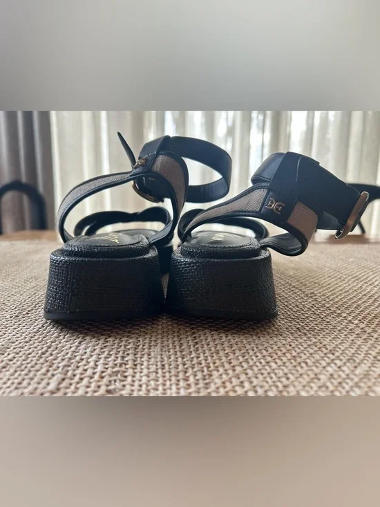 Sam Edelman Nylie Black Leather&Natural Linen Platform Ankle Strap Sandal.Size 8 - Picture 6 of 9